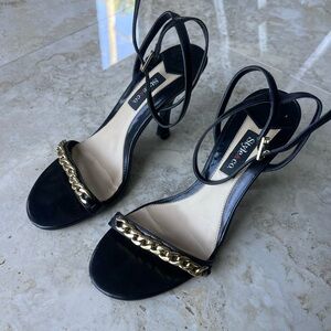 Style & Co. Black Heeled Sandals with Gold Chain